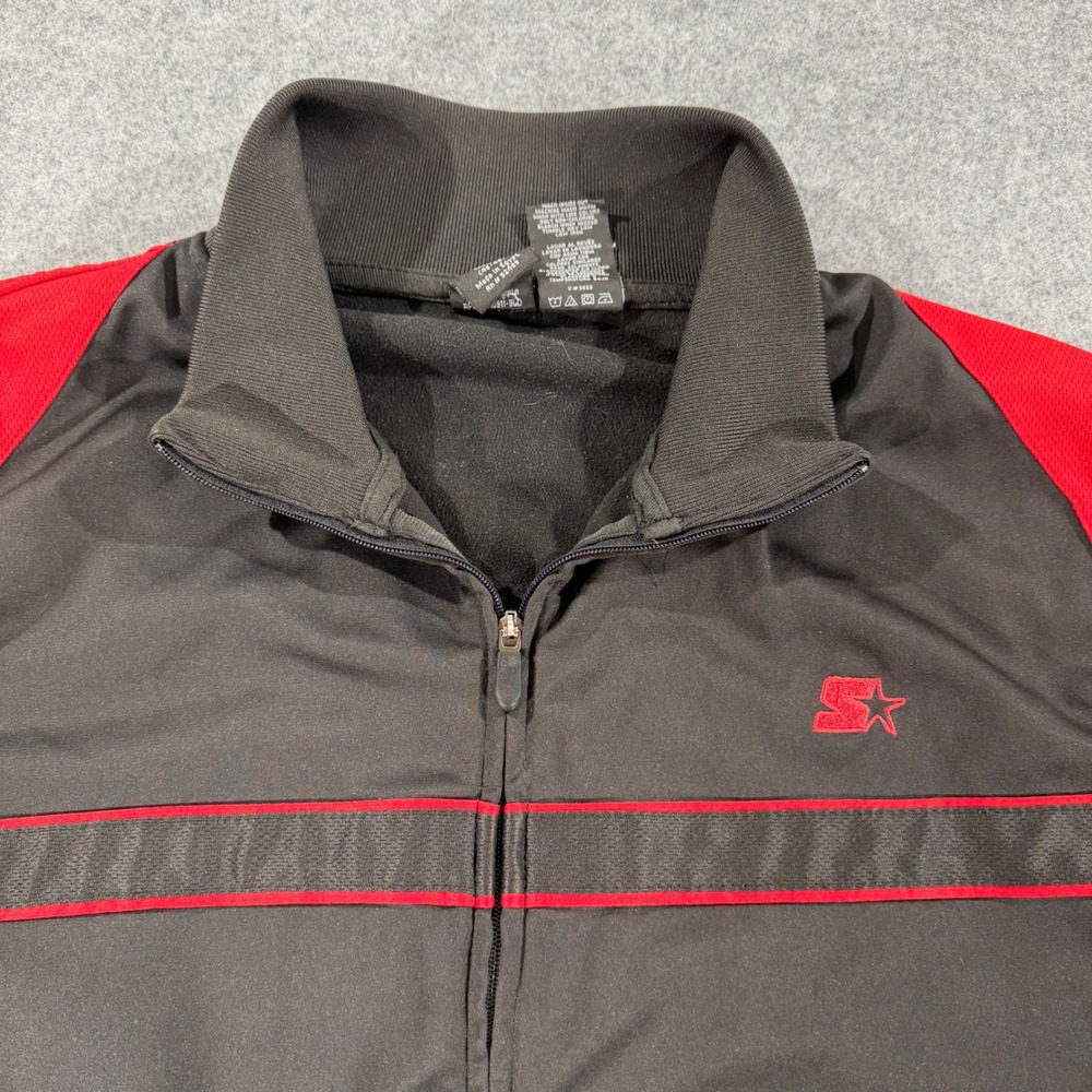 Vintage Starter Mens Track Jacket XL Black Varsity Red Full Zip Athletic
